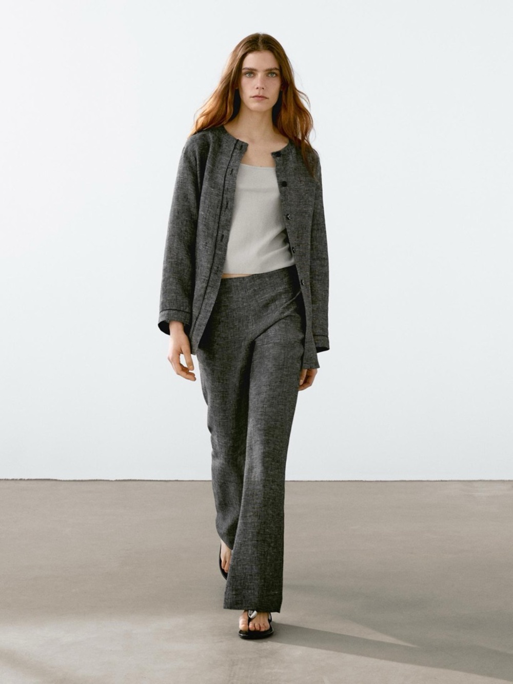 NWT Massimo Dutti 100% linen gray straight leg Trousers